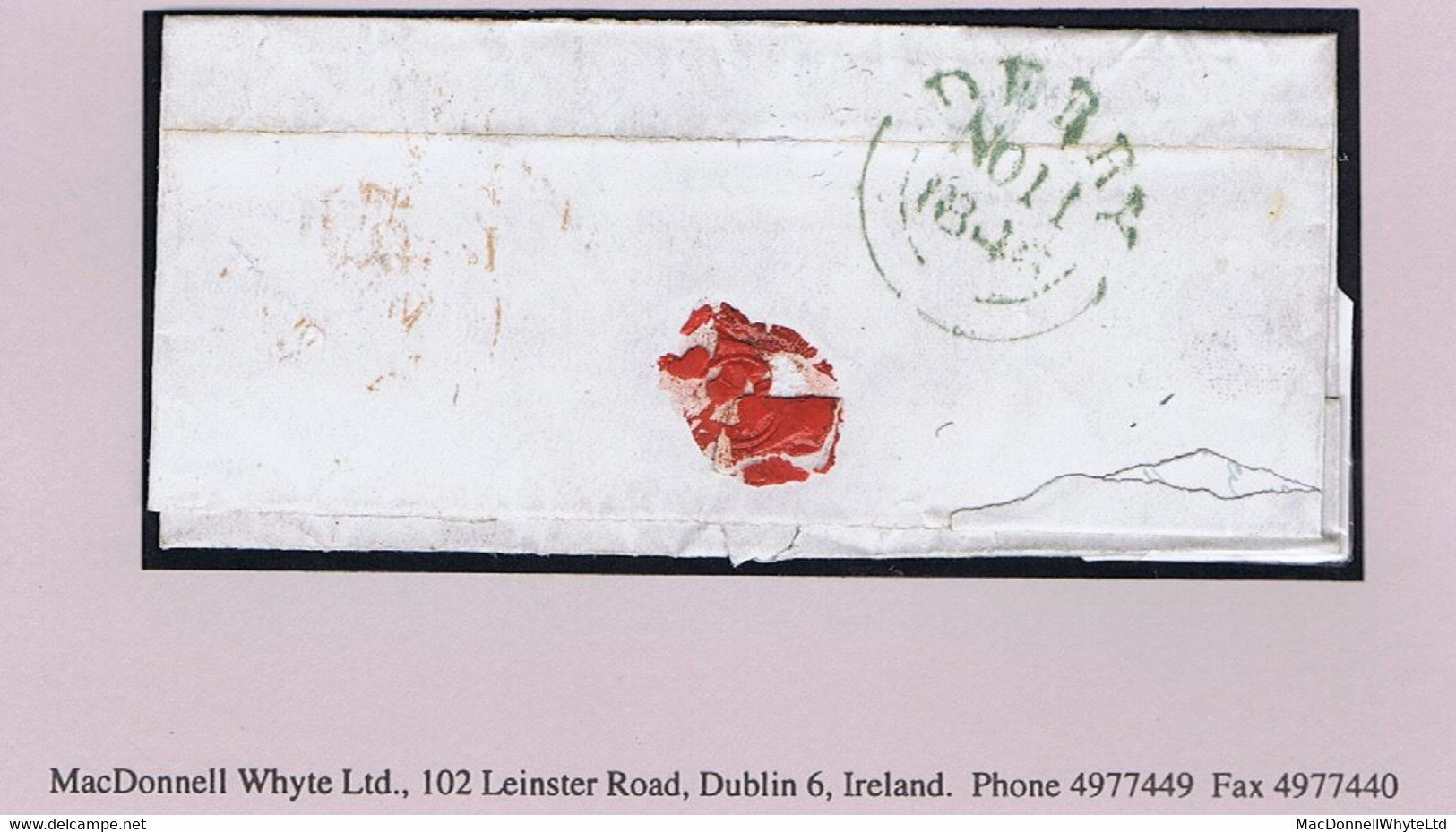 Ireland Derry 1846 Uniform Penny Handstruck "PAID AT DERRY/1d" In Red On Cover To Dublin, DERRY NO 11 1846 Cds Green - Prephilately