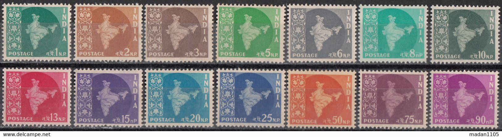 INDIA 1957 58 MAP Series  Definitives With Map Of India On Each Stamp 14 Values Complete.Wmk Star/Ashoka  MNH(**) - Nuevos