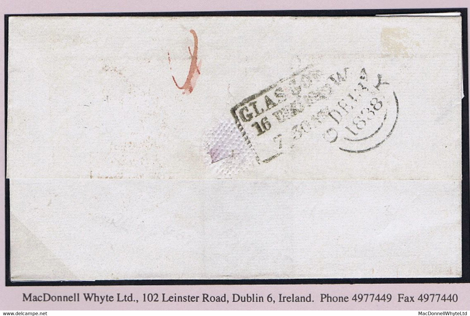 Ireland Galway 1838 Boxed PAID AT/GALWAY Clear In Black On Cover To Glasgow Prepaid "2/10" Double Rate - Prephilately