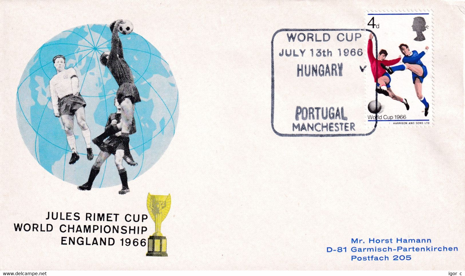 England UK 1966 Cover: Football Fussball Soccer; FIFA World Cup 1966 Jules Rimet Cup; Hungary - Portugal; Manchester - 1966 – Angleterre