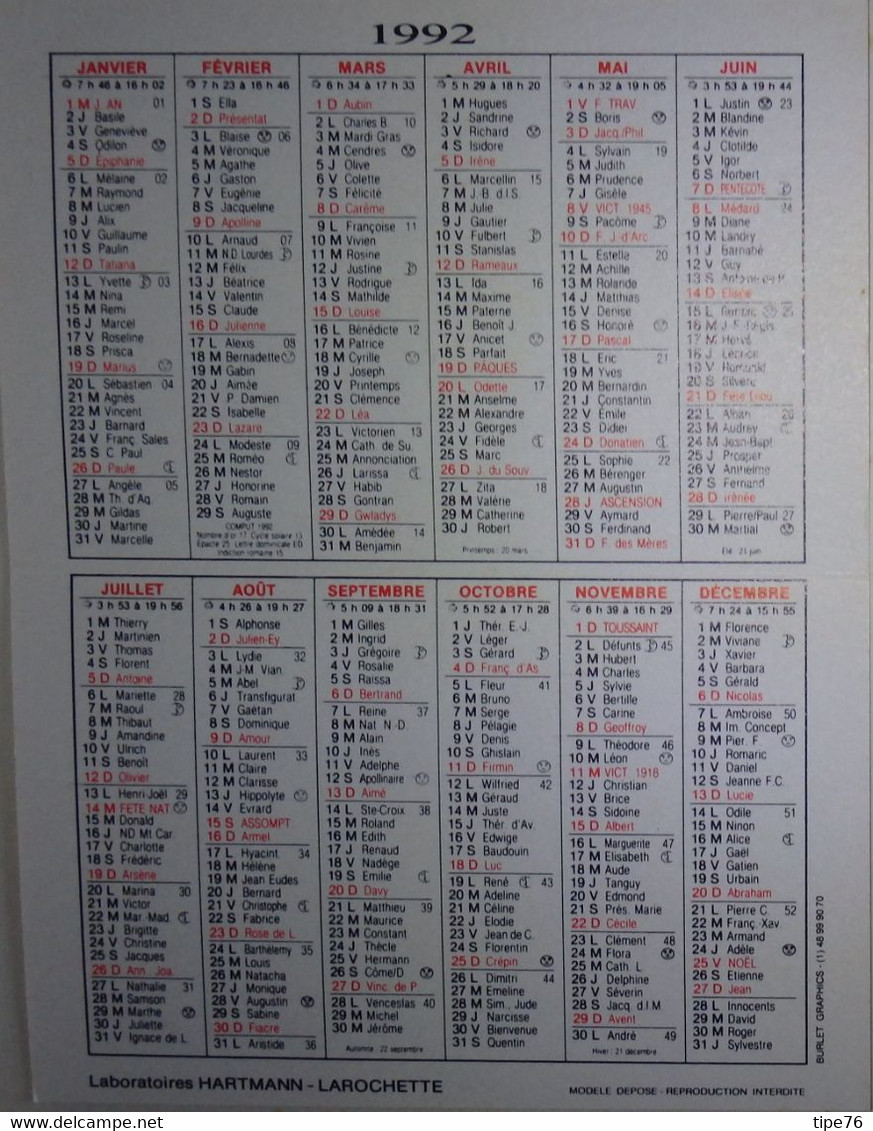 Petit Calendrier De Poche 1992 Astrologie Signe Zodiaque Verseau - Pharmacie  Evreux Eure Hartmann - Kleinformat : 1991-00