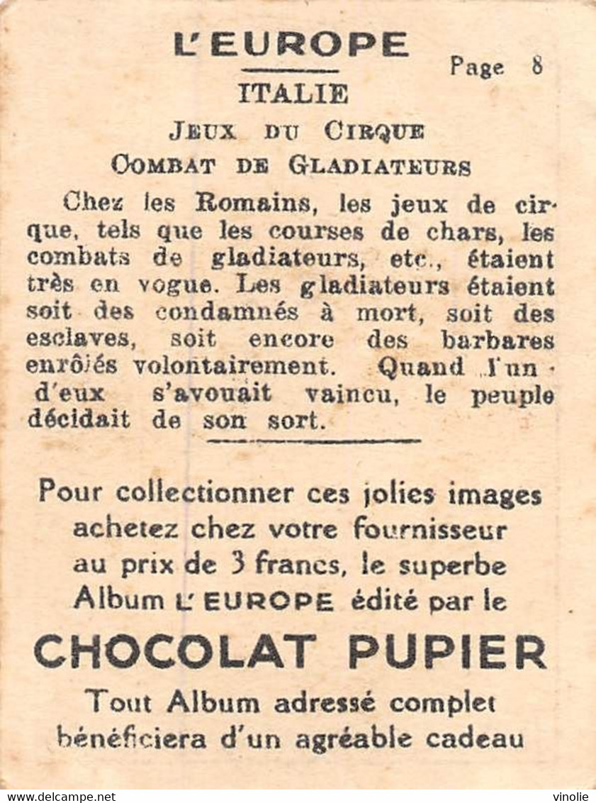 PIE-T-PL-21-3692 : IMAGE  OFFERTE PAR LE CHOCOLAT PUPIER. JEU DU CIRQUE. COMBAT DE GLADIATEURS - Otros & Sin Clasificación