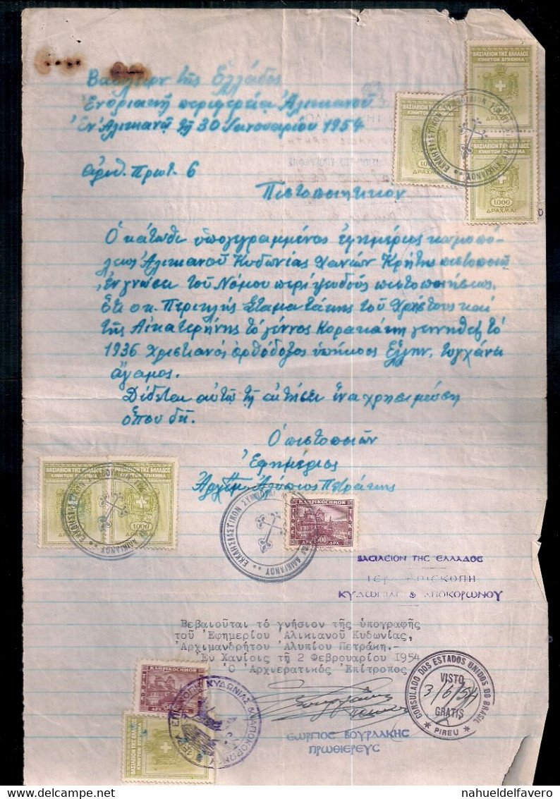 Grecia - Ancien Document Avec Timbres Fiscaux - Lettres & Documents