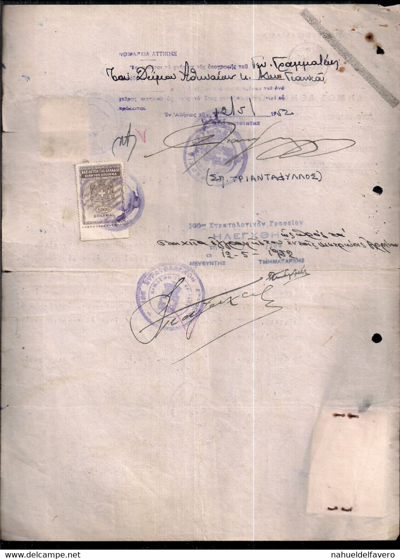 Grecia - Ancien Document Avec Timbres Fiscaux - Briefe U. Dokumente