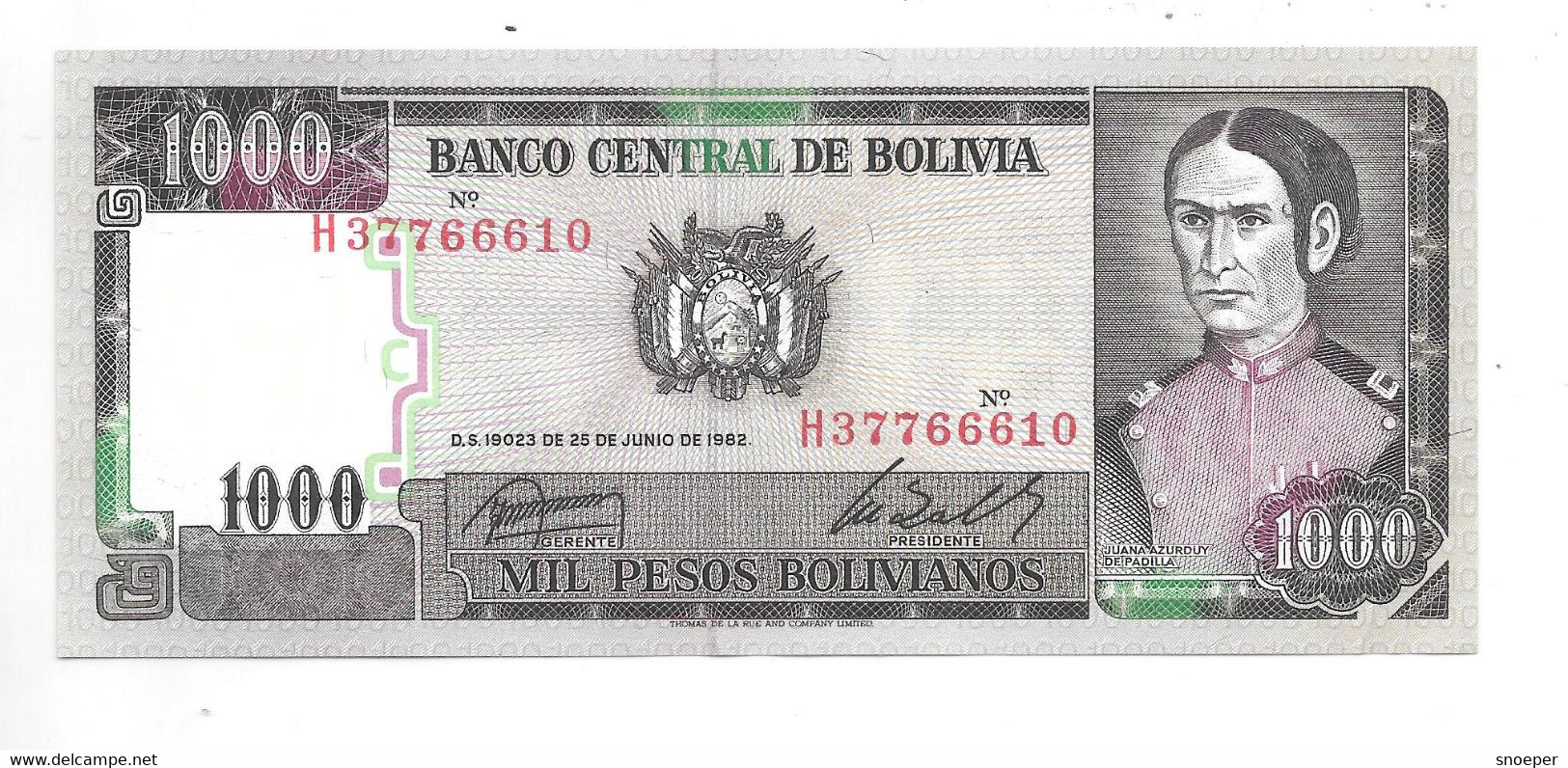 *bolivia 1000 Pesos Bolivainos 1982  Km 167   Unc - Bolivie