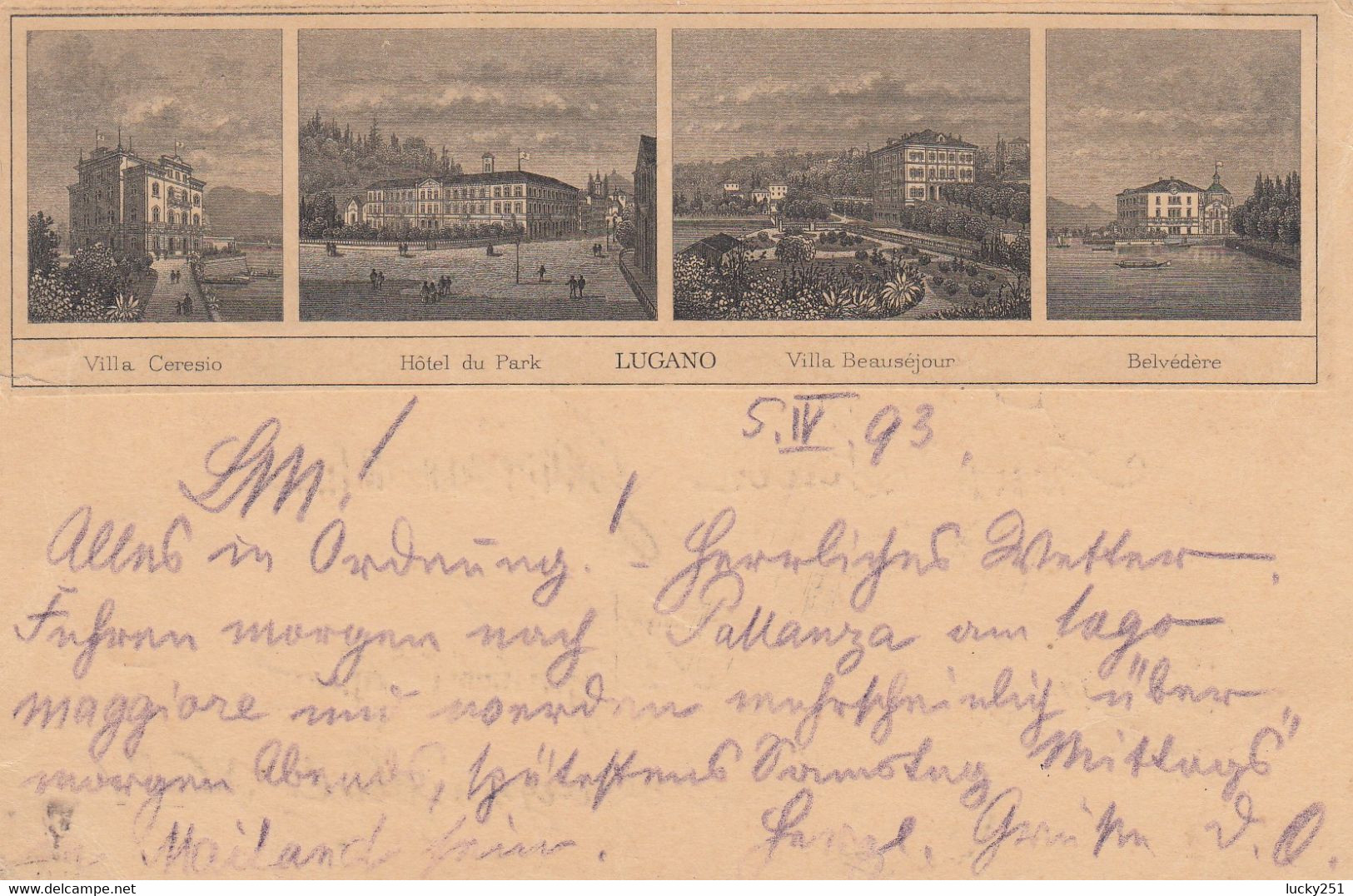 Suisse - Entiers Postaux - Carte Illustrée Lugano - Carte De 1893 - Lugano à Augsburg - 05/04/1893 - Enteros Postales