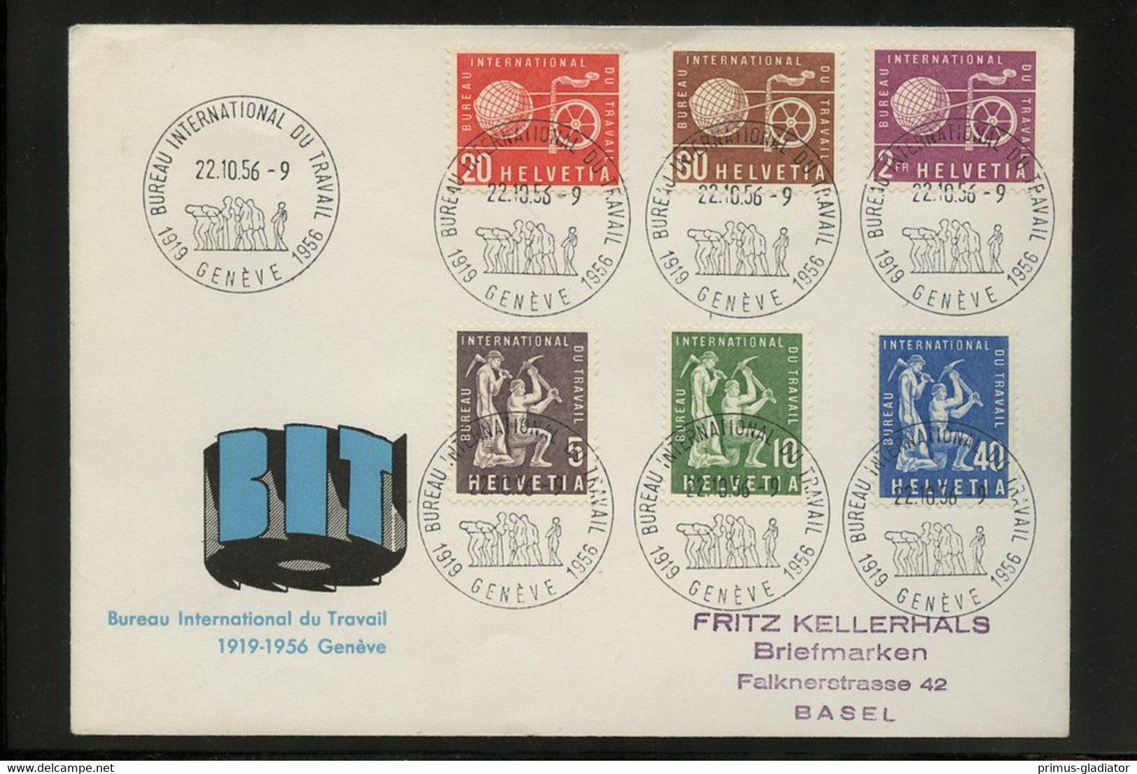 1956, Schweiz Internationale Arbeitsamt BIT, 94-99, FDC - Dienstmarken