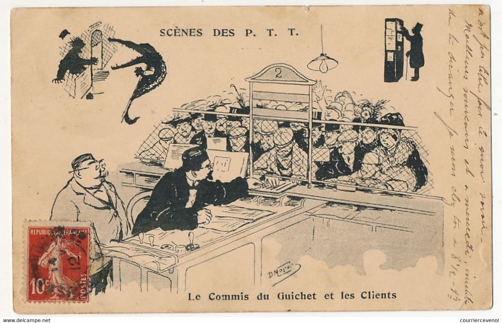CPA - Scènes Des P.T.T. - Le Commis Du Guichet Et Les Clients - Post