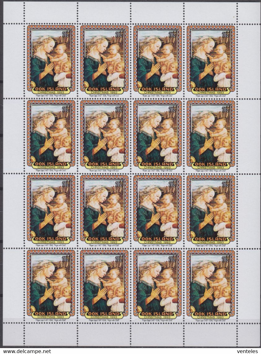 Cook Islands 08.11.1993 SHEETS Mi # 1395-99, Christmas, Paintings By Italian Artists MNH OG - Cookeilanden