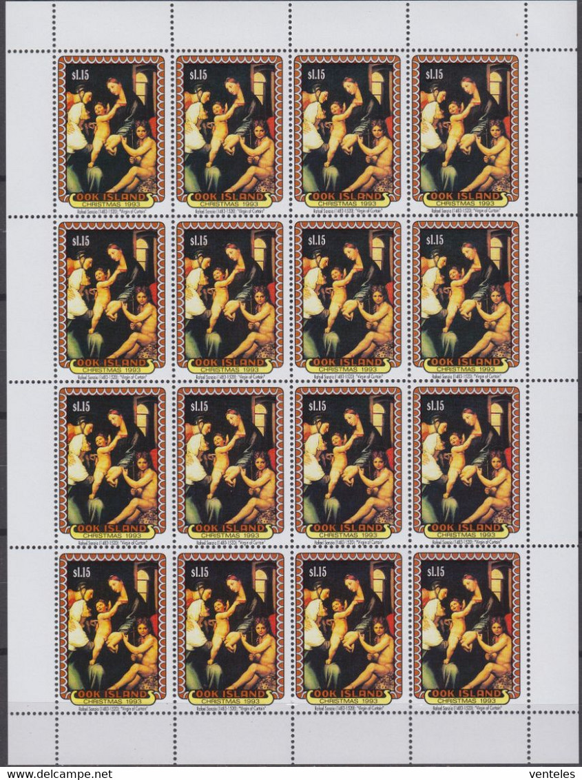 Cook Islands 08.11.1993 SHEETS Mi # 1395-99, Christmas, Paintings By Italian Artists MNH OG - Cookeilanden