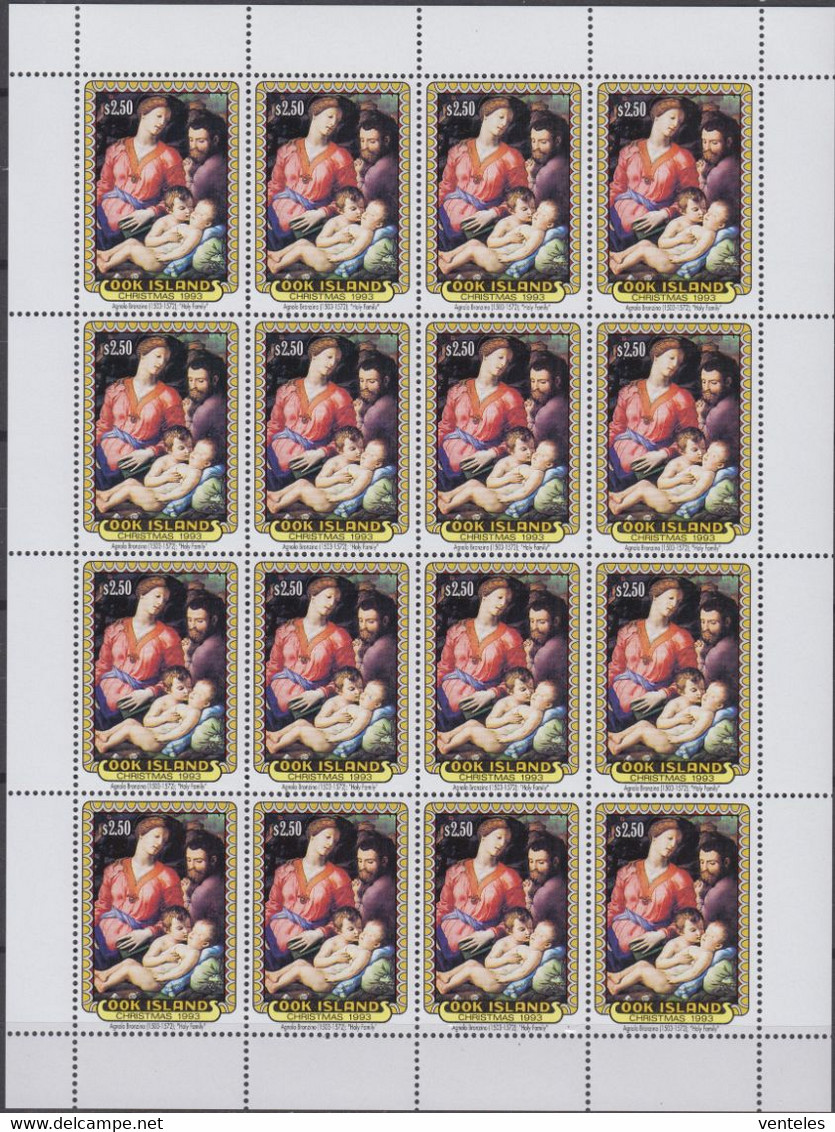 Cook Islands 08.11.1993 SHEETS Mi # 1395-99, Christmas, Paintings By Italian Artists MNH OG - Cookeilanden