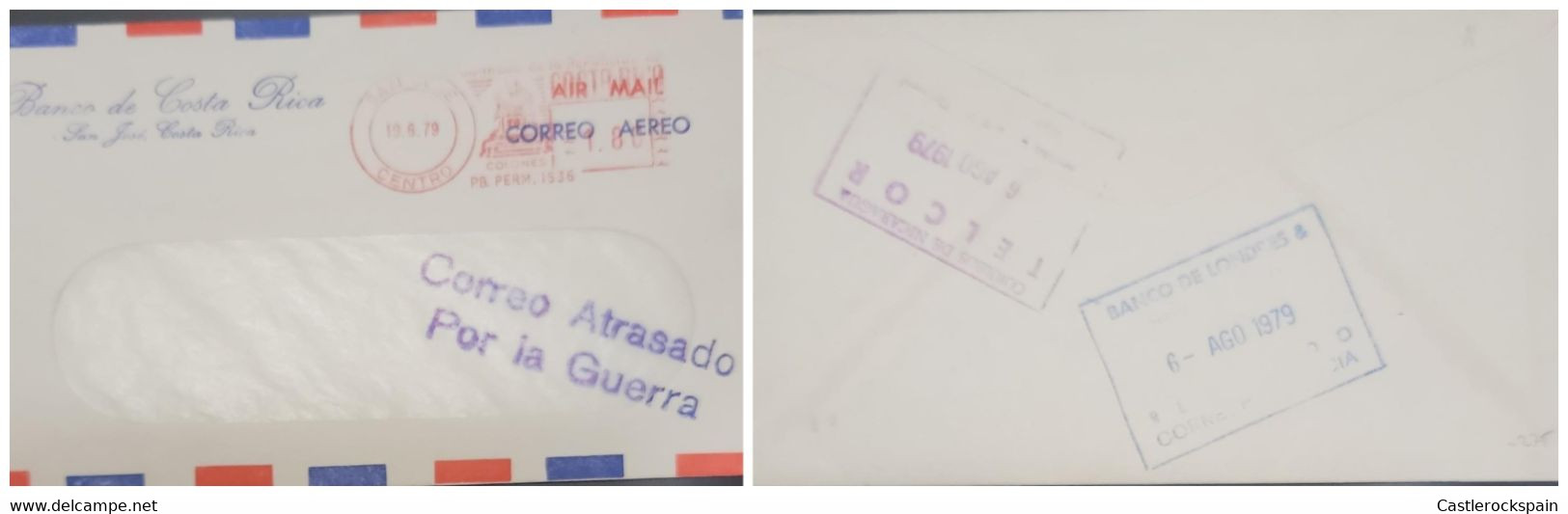 O) 1979 COSTA RICA, BACKGROUND BY THE WAR, METER STAMP, AIRMAIL, COSTA RICA BANK, CIRCULATED COVER TO LONDON BANK, TELCO - Costa Rica