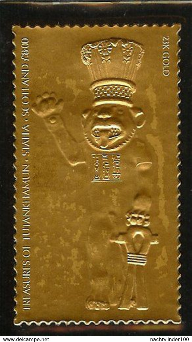 Mzm024 CINDERELLA KUNST CULTUUR TOETANCHAMON 23K GOLDEN STAMP TUTENKHAMUN KAT LION CAT ART STAFFA SCOTLAND 1981 PF/MNH - Werbemarken, Vignetten