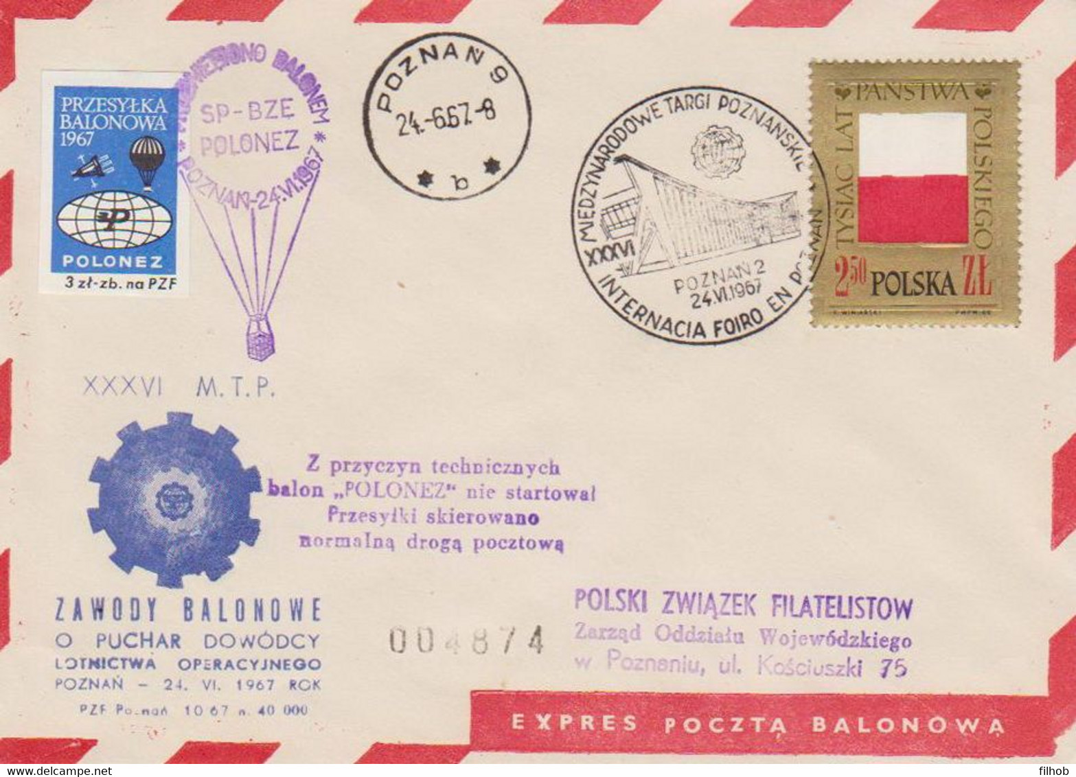 Poland Post - Balloon PBA.1967.poz.pol.01: Competition For The Poznań Fair POLONEZ - Ballonnen