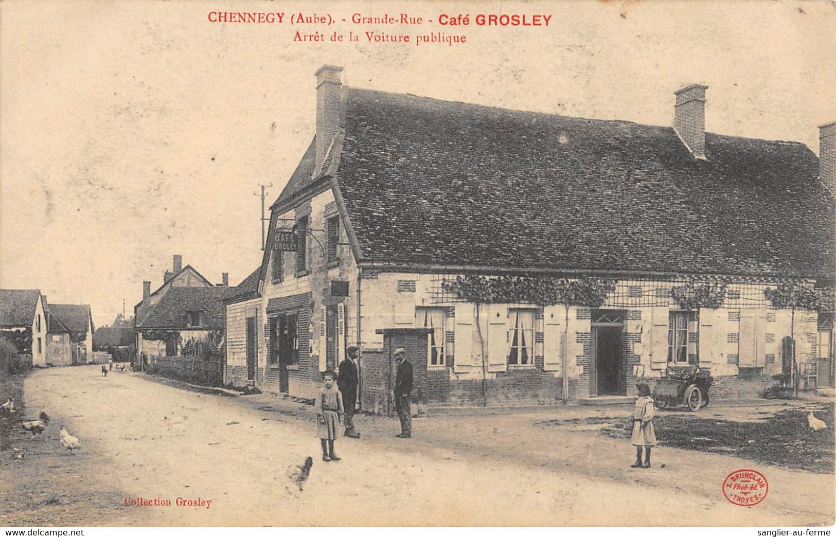 CPA 10 CHENNEGY GRANDE RUE CAFE GROSLEY ARRET DE LA VOITURE PUBLIQUE - Autres & Non Classés