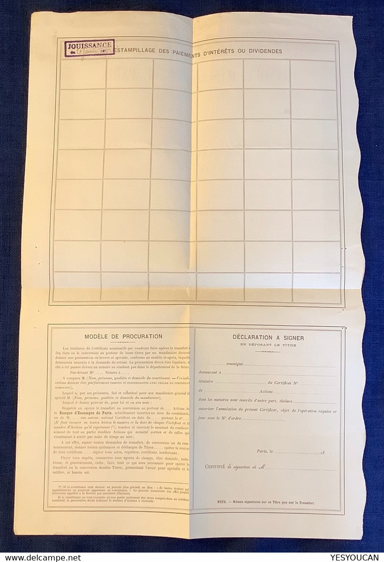 BANQUE D‘ ESCOMPTE DE PARIS ACTION NOMINATIVE 1892 (stock Share Bond Actions Obligations Bank France - Banco & Caja De Ahorros