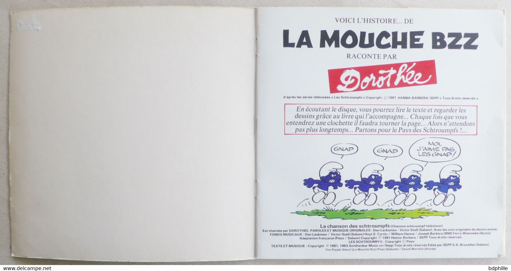 Livre Disque Les Schtroumpfs " La Mouche BZZ " - Schtroumpfs, Les - Los Pitufos