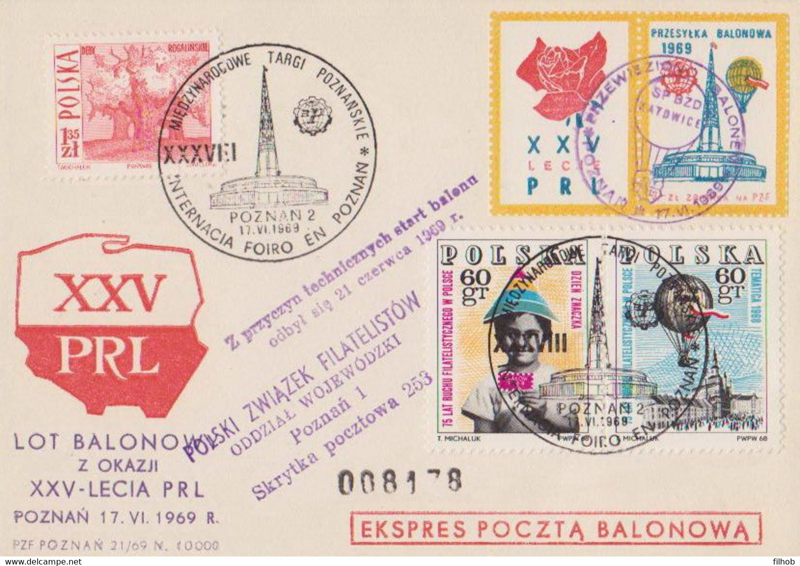 Poland Post - Balloon PBA.1969.poz.kat.B.02: Flight XXX Y. PRL KATOWICE - Balloons