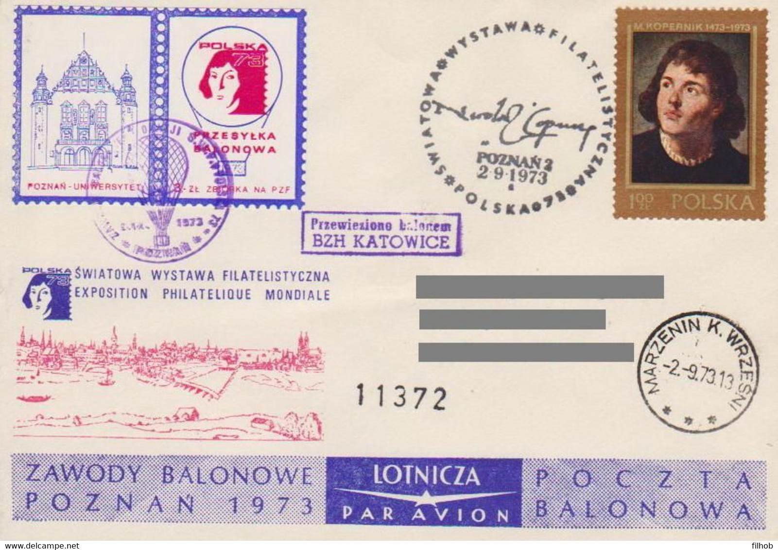 Poland Post - Balloon PBA.1973.poz.kat.C.08: Competitions Poznan 73 KATOWICE - Balloons