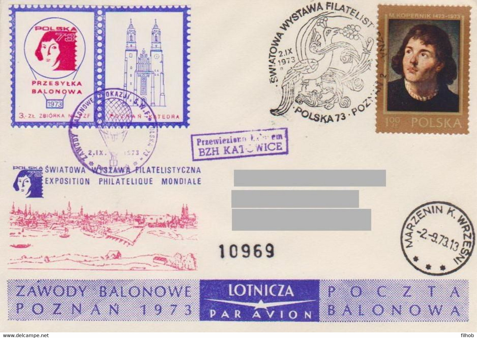 Poland Post - Balloon PBA.1973.poz.kat.D.11: Competitions Poznan 73 KATOWICE - Palloni