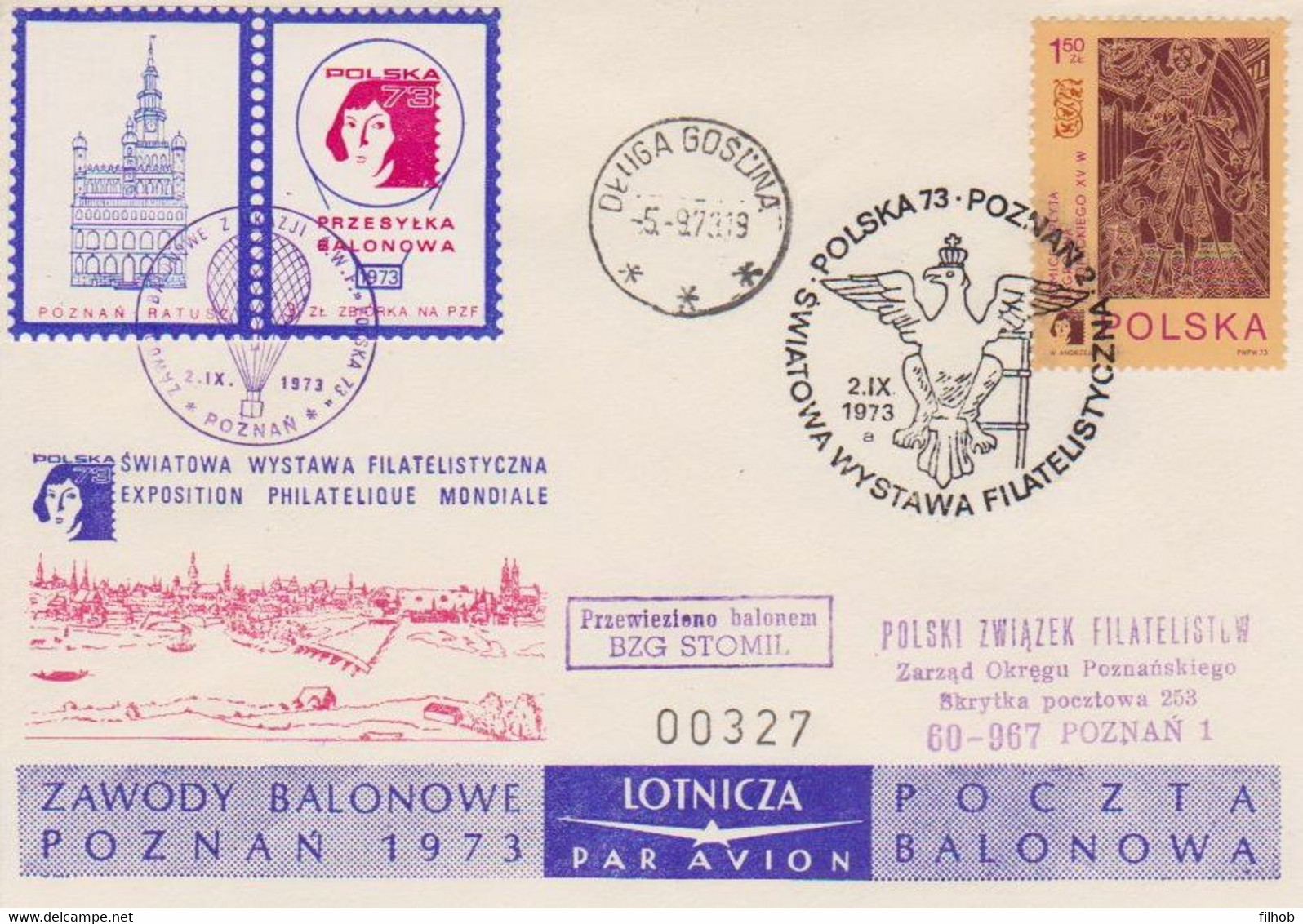 Poland Post - Balloon PBA.1973.poz.sto.A.01: Competitions Poznan 73 STOMIL - Ballonpost