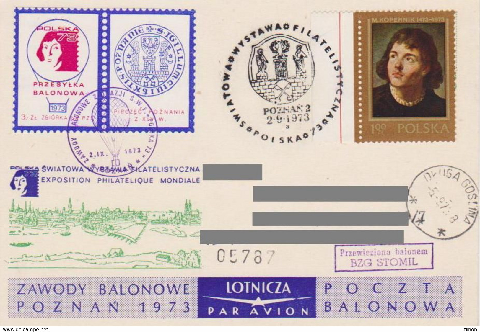 Poland Post - Balloon PBA.1973.poz.sto.B.03: Competitions Poznan 73 STOMIL - Ballonpost