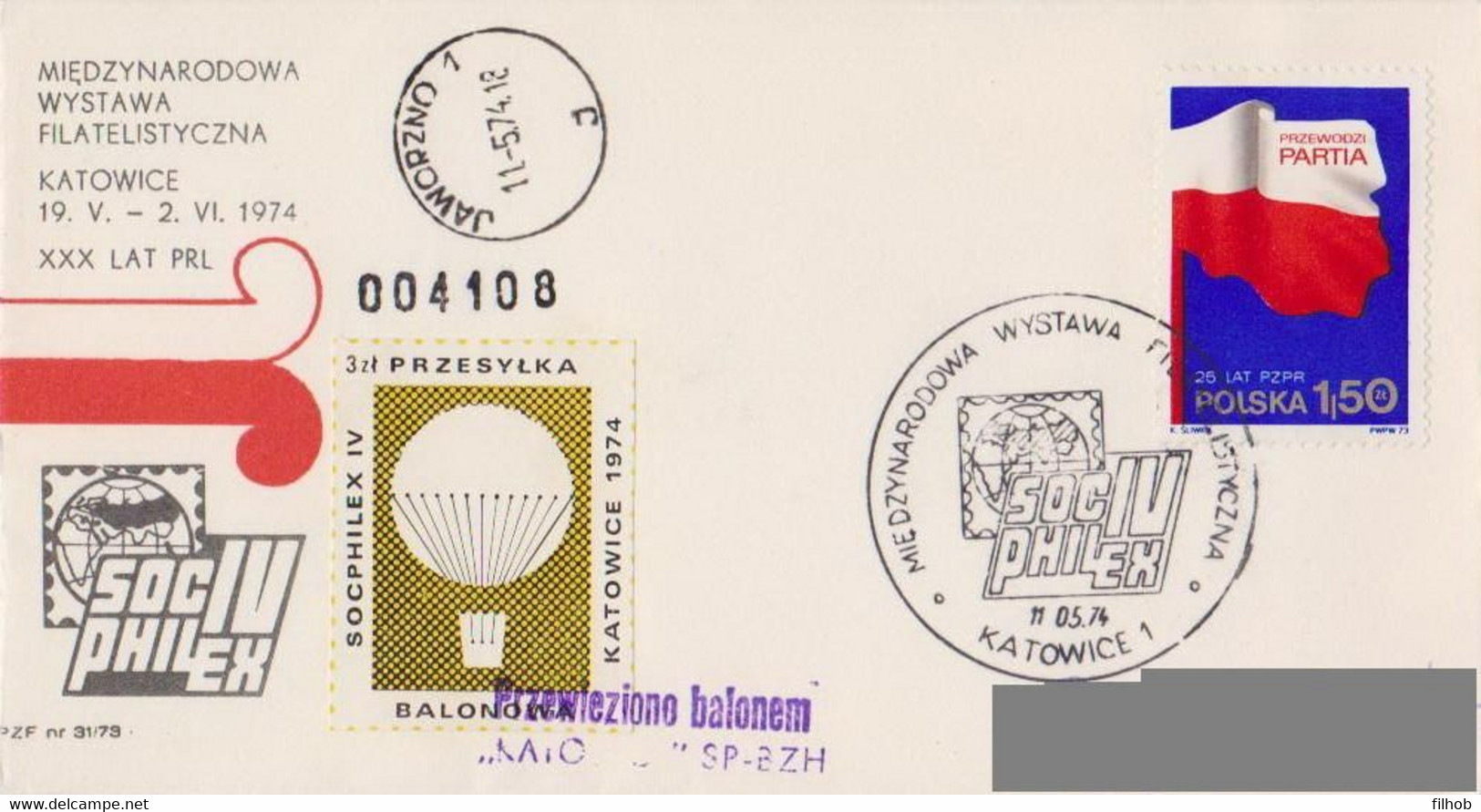 Poland Post - Balloon PBA.1974.kat.kat.02: Exhibition Socphilex IV KATOWICE - Ballons