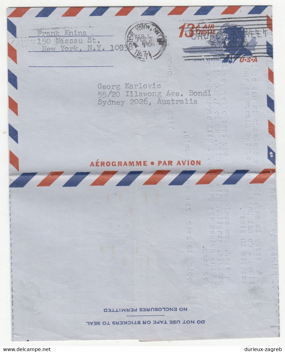 USA 13 C Postal Stationery Aerogramme Posted 1981 To Australia B211015 - 1961-80