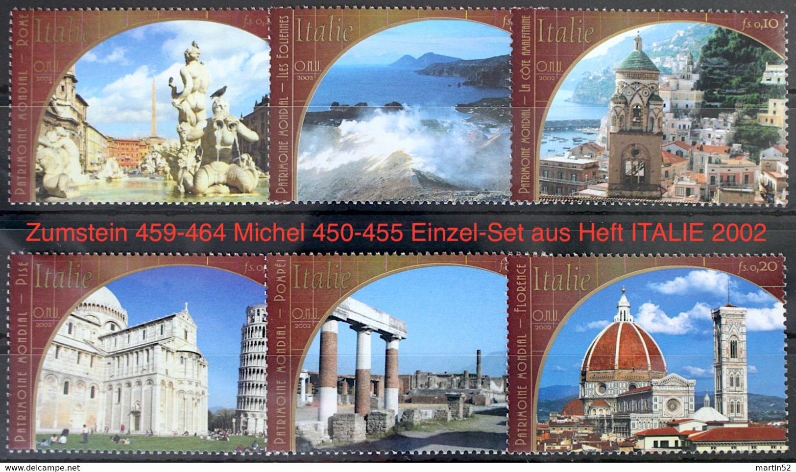 UNO-Genf ONU Genève UNPA Geneva 2002: ITALIE Zu 459-464 Mi 450-455 Aus Heft Du Carnet From Booklet ** MNH (Zu CHF 7.00) - Ungebraucht