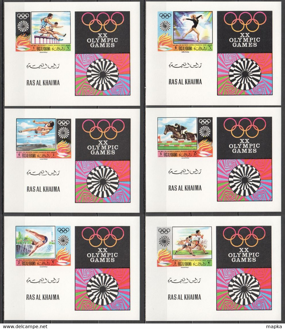 AR001 IMPERF 1970 RAS AL KHAIMA AIR MAIL SPORT OLYMPIC GAMES MUNICH 1972 MICHEL #384-89B 30 EURO 6BL MNH - Estate 1972: Monaco