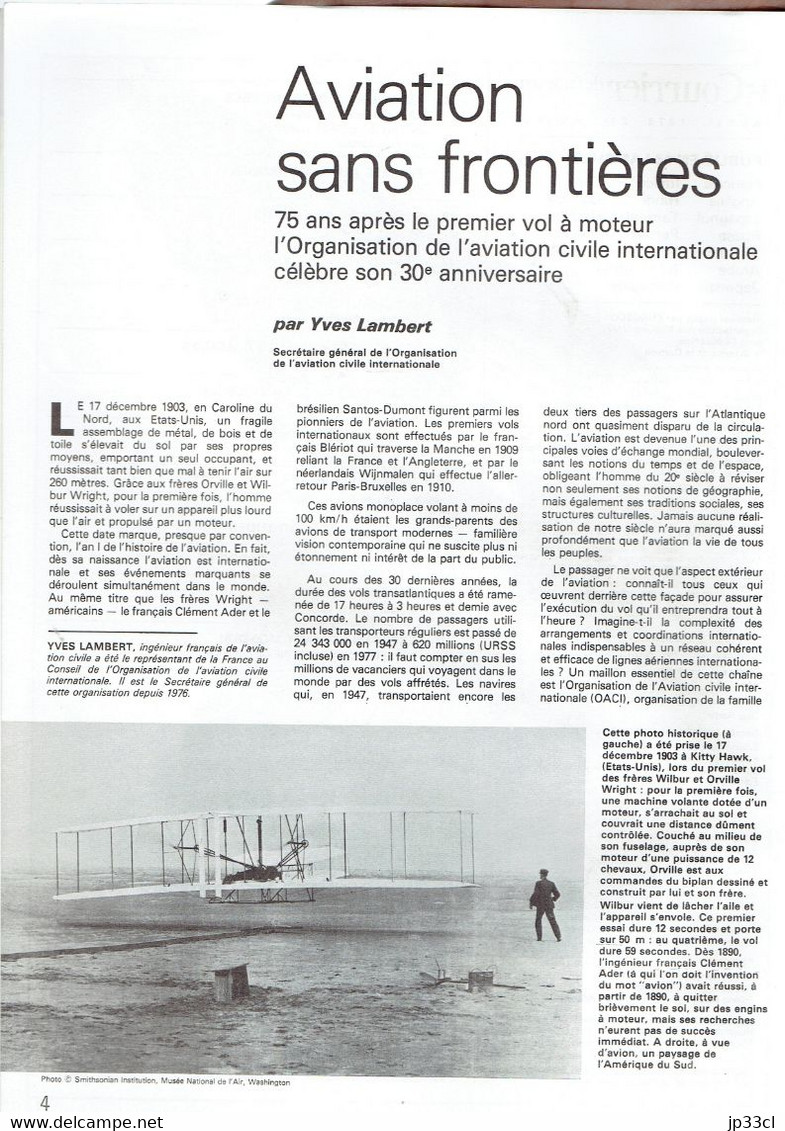 Courrier De L'Unesco Avril 1978 - L'aviation, Hier, Aujourd'hui Et Demain - Luchtvaart