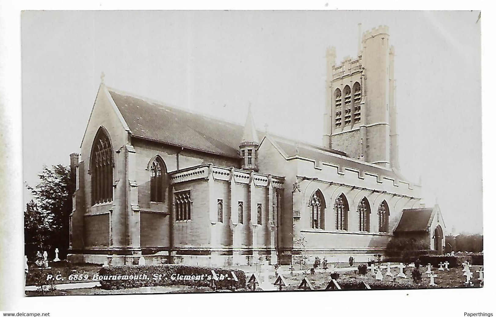 Old Real Photo Postcard, Bournemouth, ST. Clements Church, Building, Landscape. - Bournemouth (from 1972)