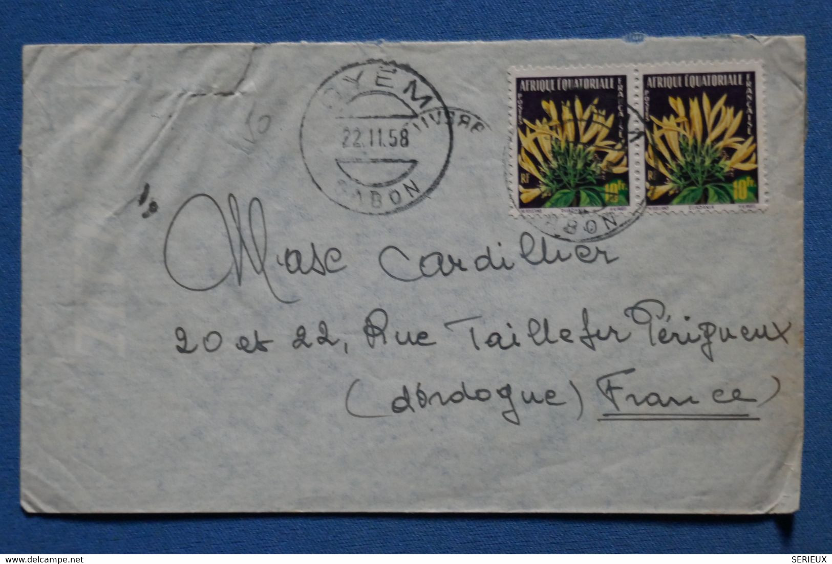 AD16  GABON AEF BELLE LETTRE 1958  +++++     POUR PERRIGUEUX + + AFFRANCH . PLAISANT - Lettres & Documents