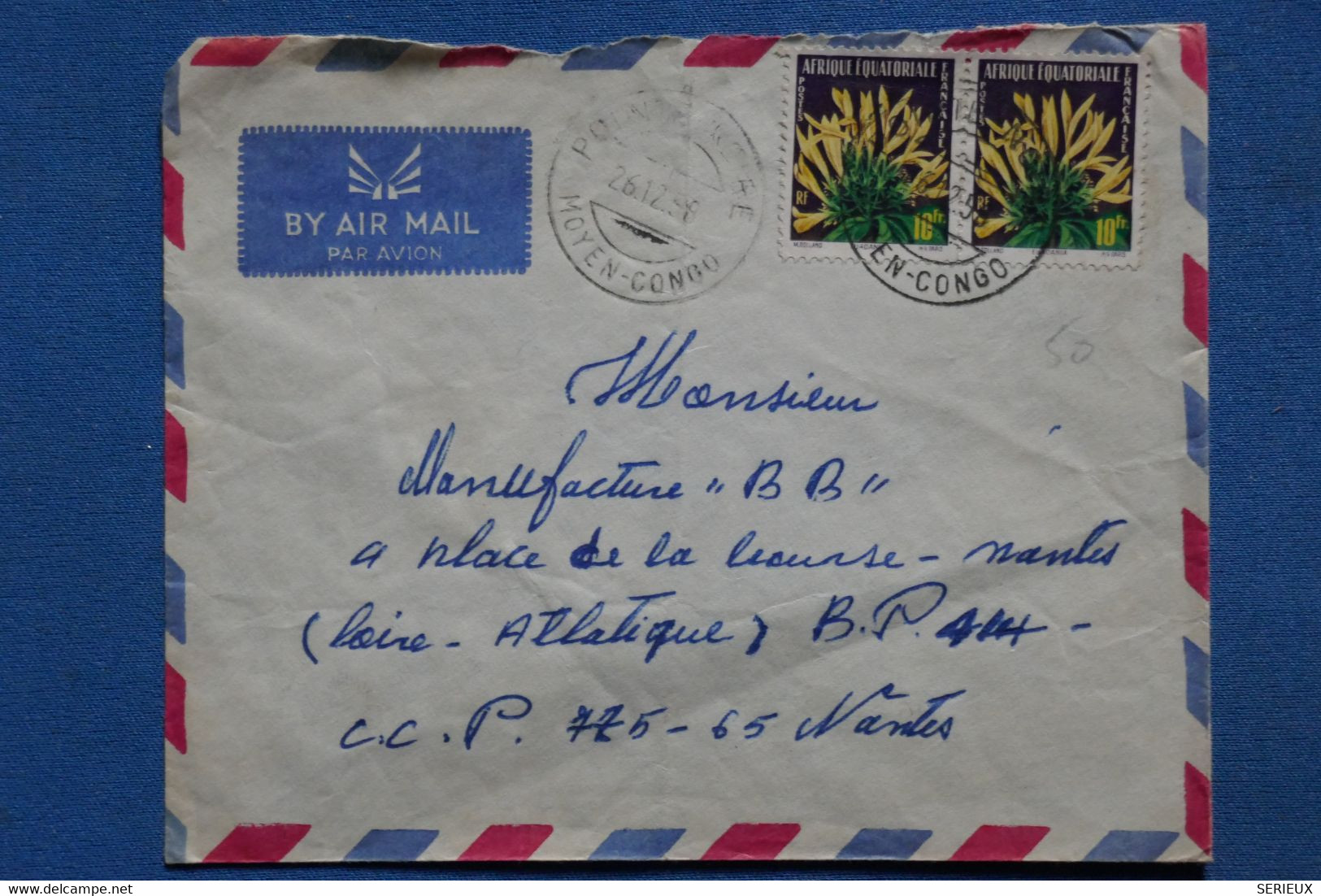 AD16  MOYEN CONGO AEF BELLE LETTRE 1958  +++++     POUR NANTES + + AFFRANCH . PLAISANT - Briefe U. Dokumente