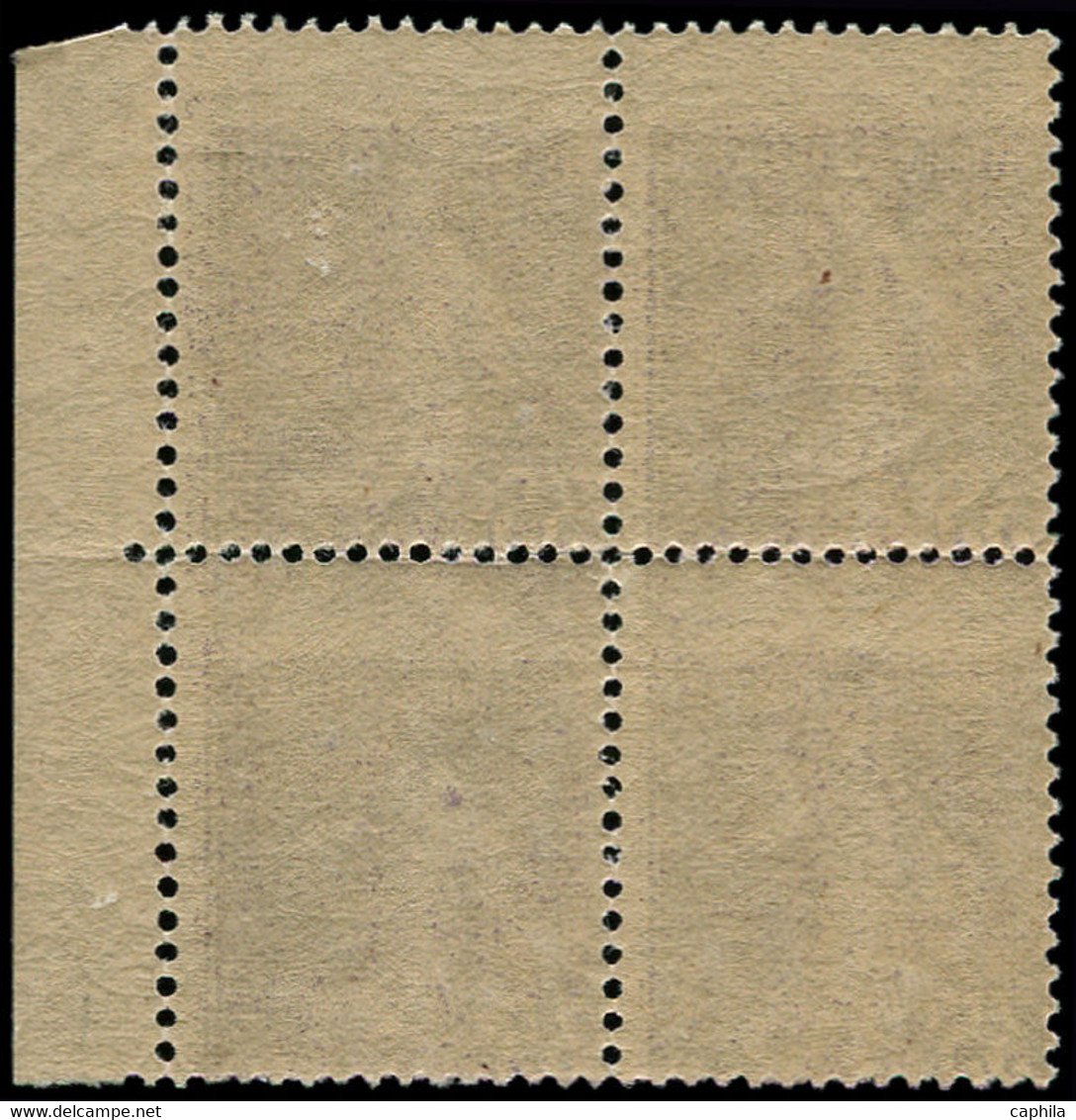 ** FRANCE - Poste - 142, Bloc De 4, Cdf, Piquage Horizontal Très Déplacé (dans Les Chiffres): 35c. Semeuse Violet (Spink - Unused Stamps