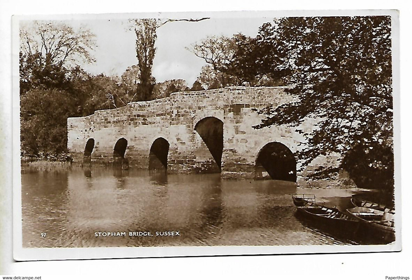 Real Photo Postcard, SUSSEX, STOPHAM Bridge, Boat, River, Landscape, 1939. - Chichester