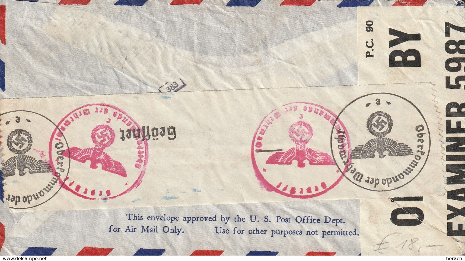 Etats Unis Lettre Censurée Pour L'Allemagne 1941 - Postal History