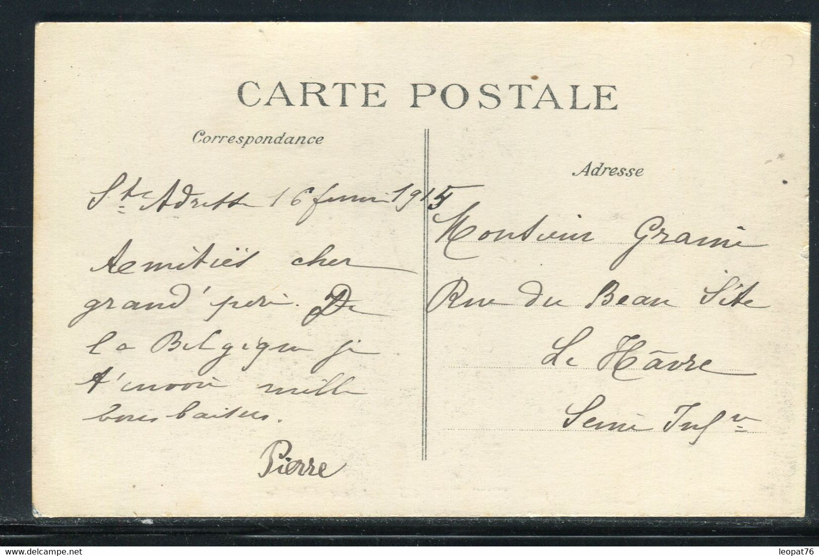 Belgique - Affranchissement Du Havre Sur Carte Postale En 1915 Pour Le Havre - Prix Fixe - Ref O 84 - Altri & Non Classificati