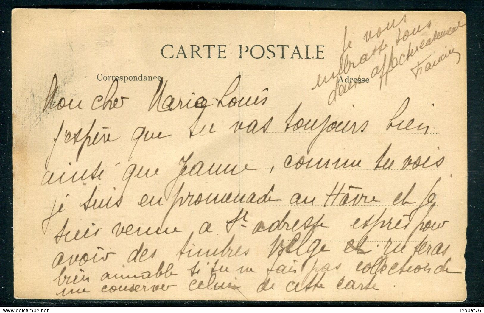 Belgique - Affranchissement Du Havre Sur Carte Postale En 1915 Timbre Avec Restant D'enveloppe Pour CP - Ref O 87 - Other & Unclassified
