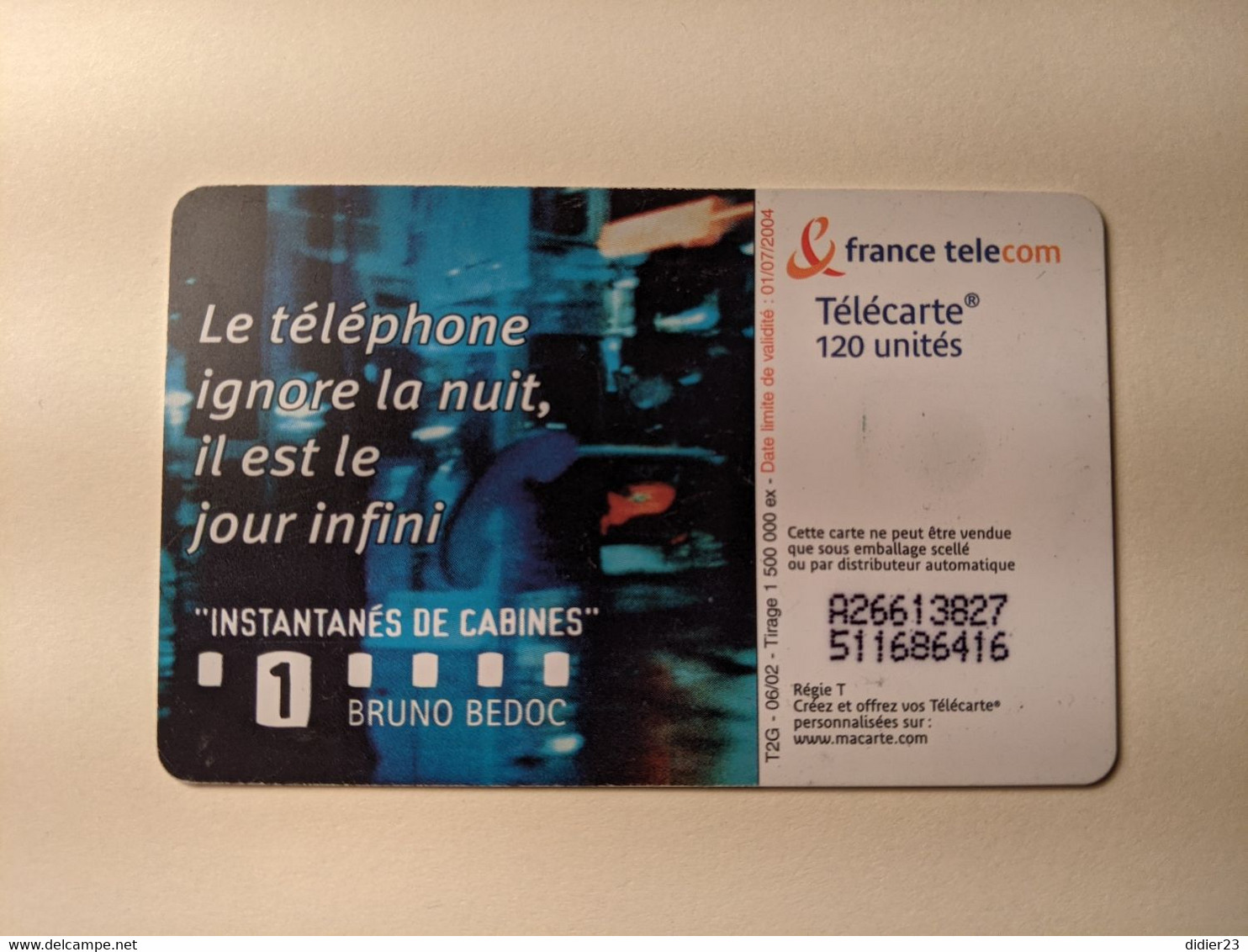 TELECARTE FRANCE TELECOM 120  INSTANTANES DE CABINES BRUNO BEDOC - Telecom