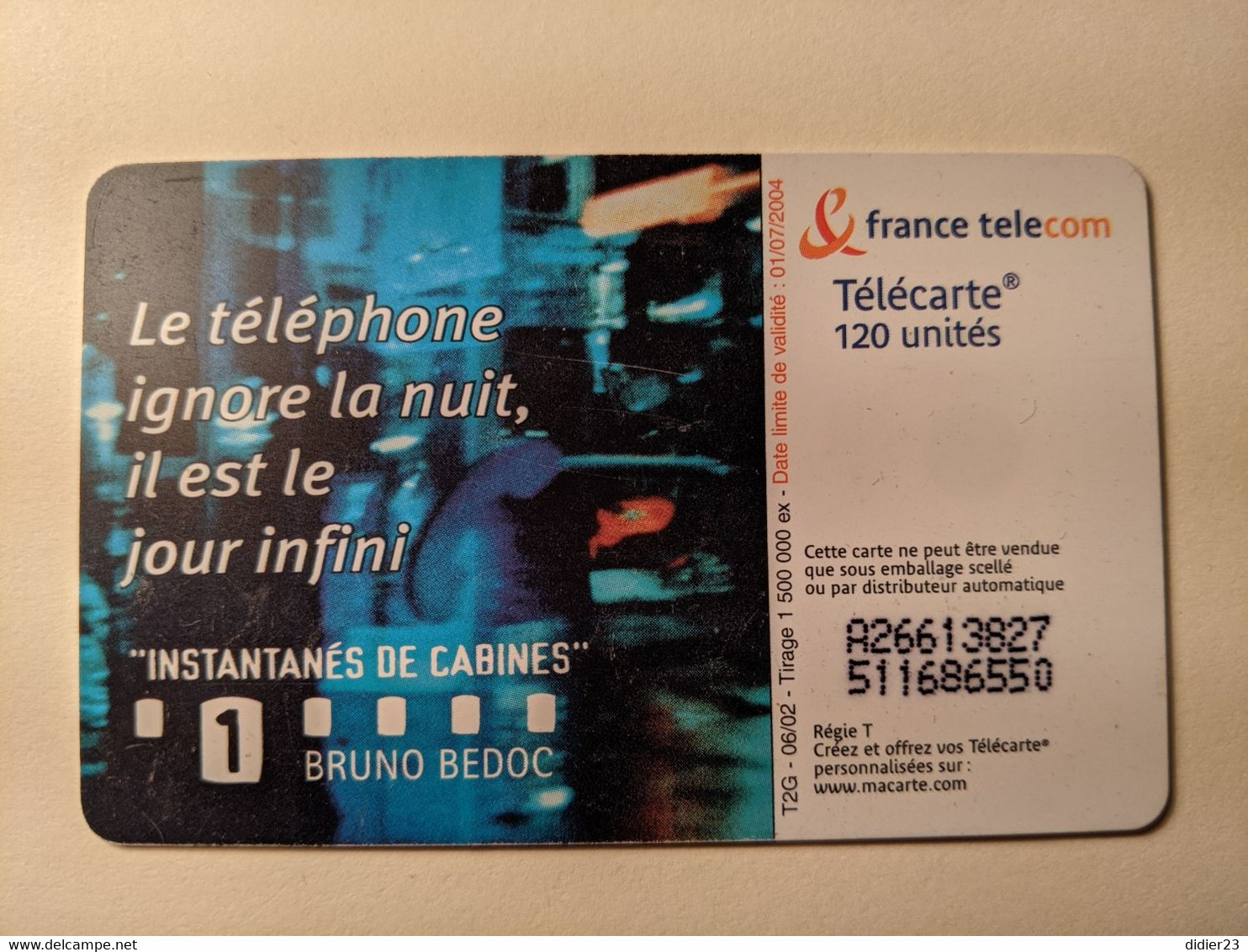 TELECARTE FRANCE TELECOM 120  INSTANTANES DE CABINES BRUNO BEDOC - Telecom Operators