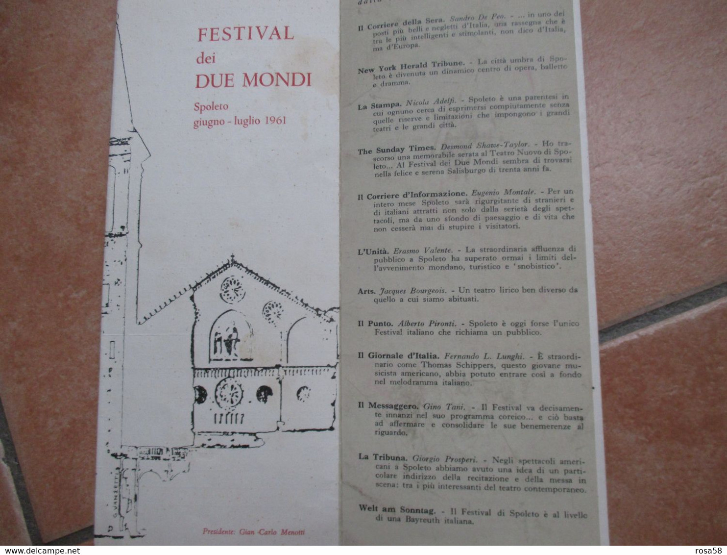 June July 1961 Festival Of Two Worlds SPOLETO President Gina Carlo Menotti PROGRAMMA FESTIVAL Dei Due Mondi - Programmi