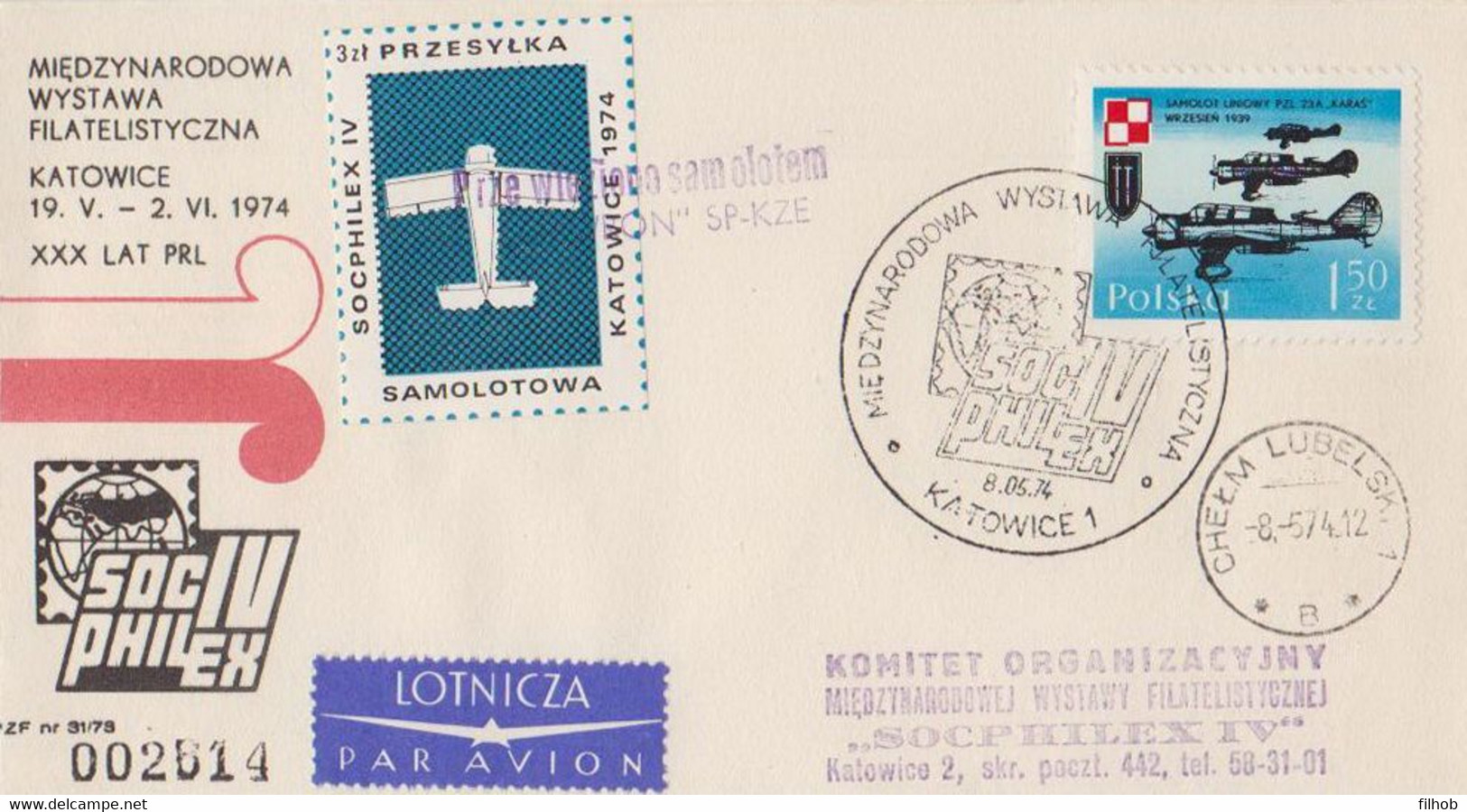 Poland Post - Airplane PSA.1974.kat.04: Katowice Socphilex IV - Aviones