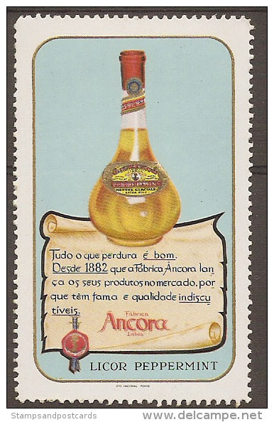 Portugal Vignette Publicitaire LICOR ANCORA Peppermint Liqueur Menthe Ancre Cinderella Publicitary Anchor Liquor - Ortsausgaben