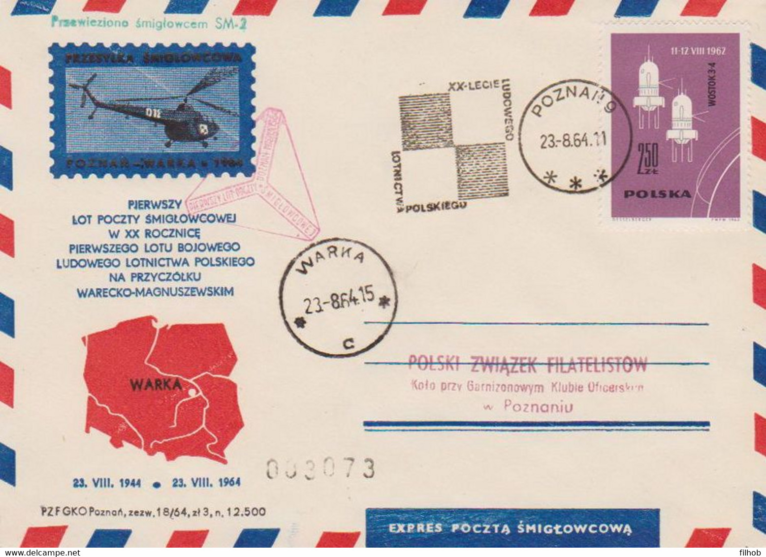 Poland Post - Helicopter PŚM.1964.poz.01: Poznan First Flight - Posta Aerea
