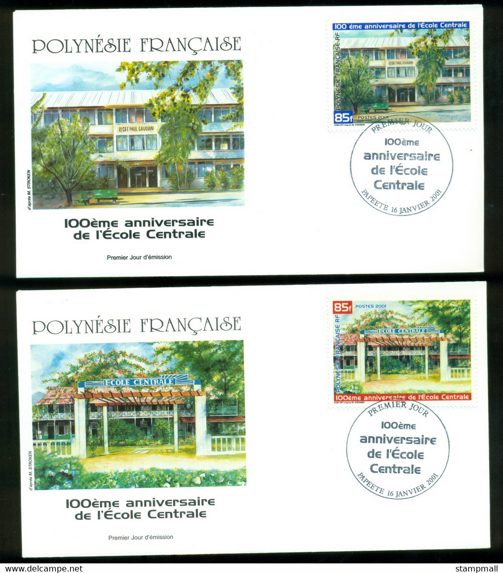 French Polynesia 2001 Central School Centenary 2xFDC - Brieven En Documenten