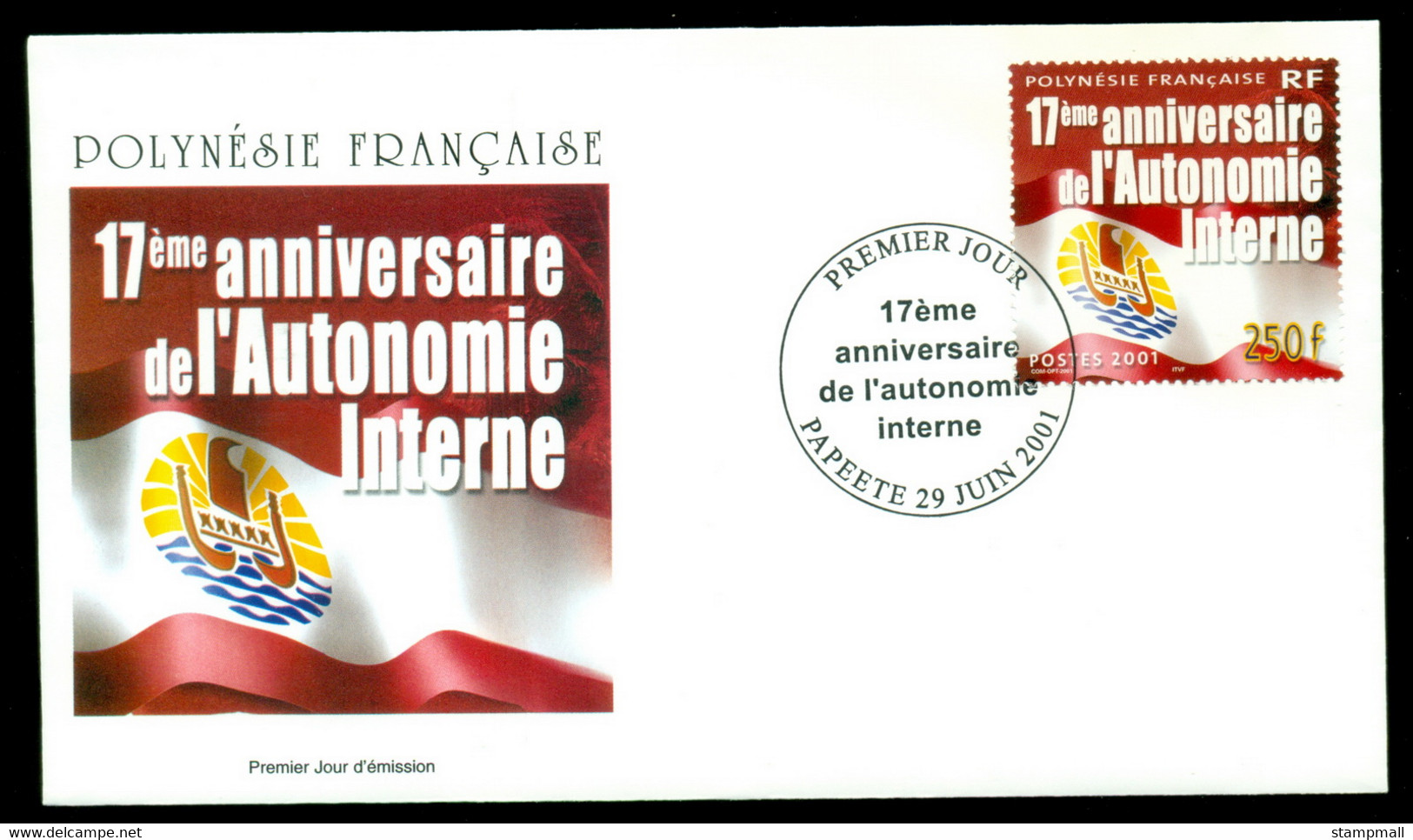 French Polynesia 2001 Internal Autonomy 17th Anniv. FDC - Cartas & Documentos