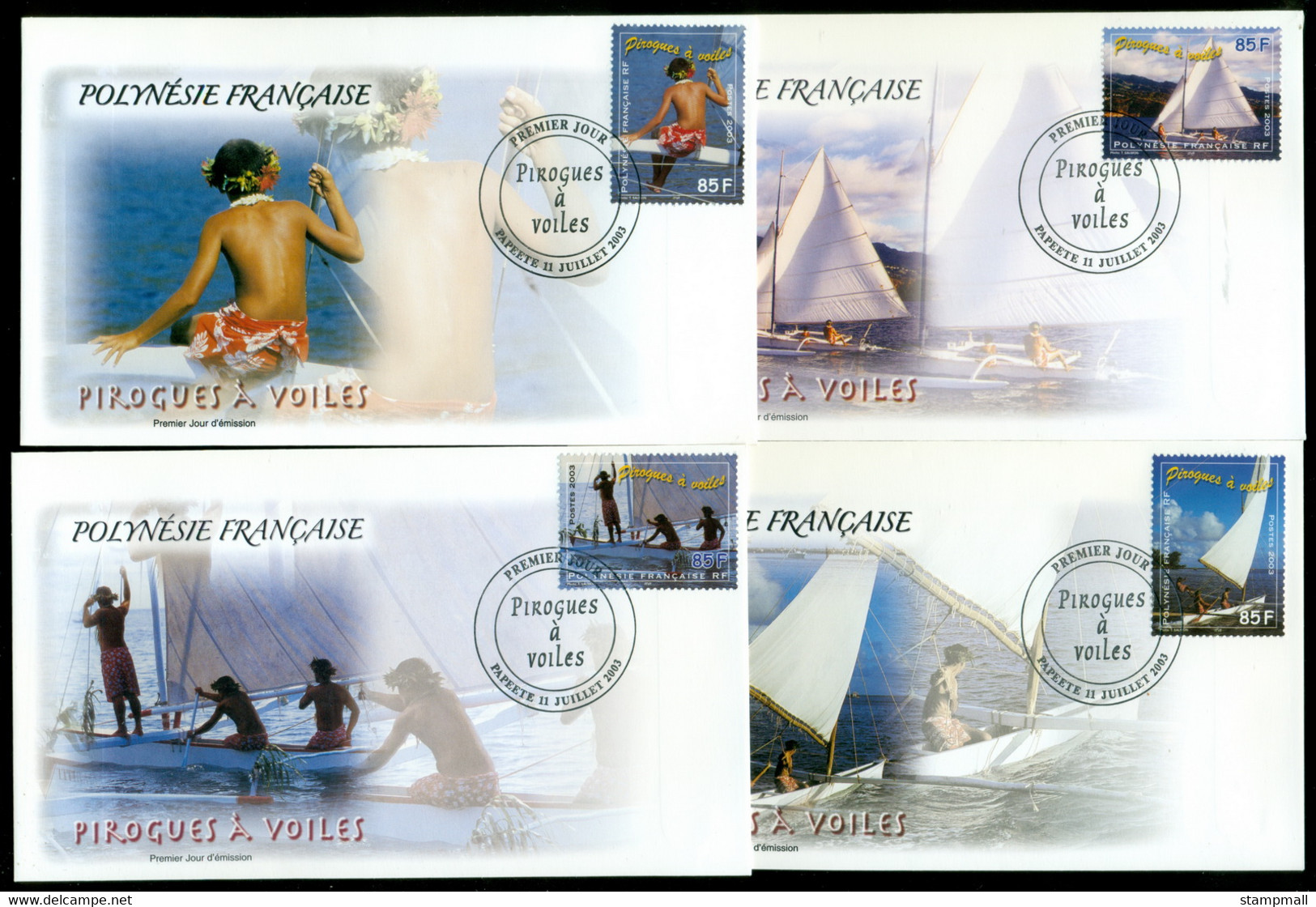 French Polynesia 2003 Outrigger Canoes 4xFDC - Storia Postale