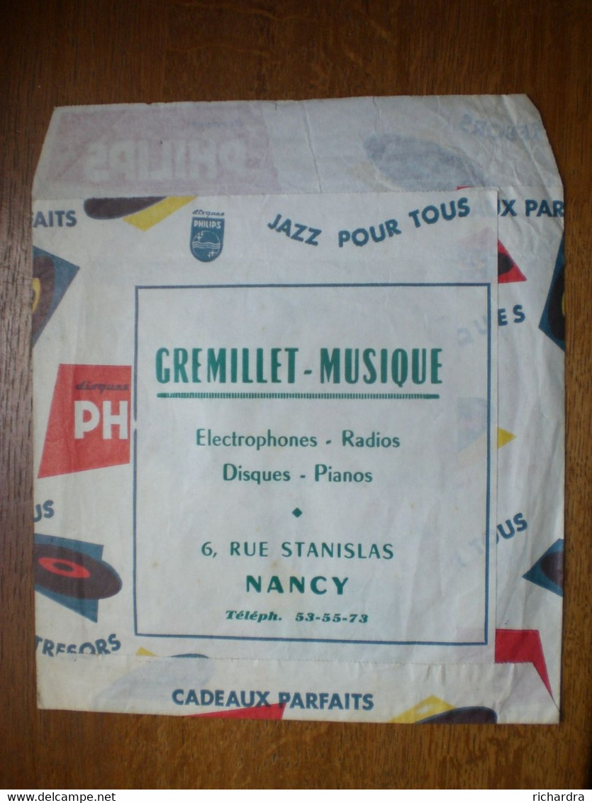 Sachet Papier Pour Vinyles Philips Gremillet - Musique Nancy - Toebehoren En Hoezen