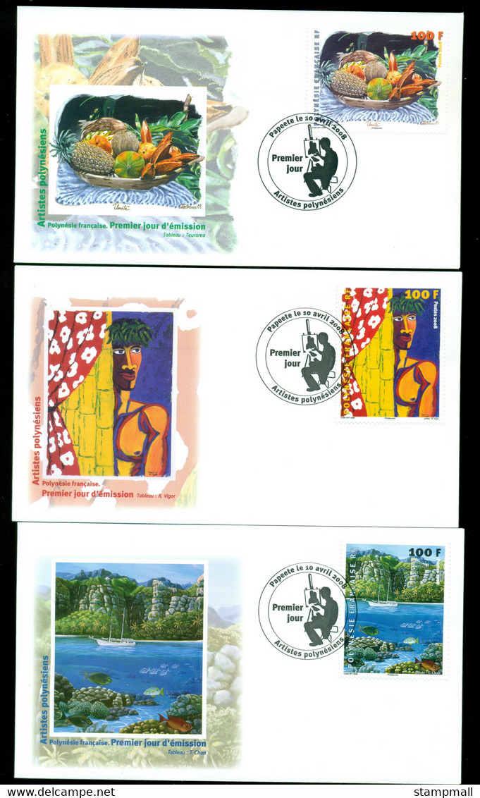 French Polynesia 2008 Polynesain Paintings 3xFDC - Storia Postale